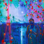 Omar Mahfoudi painting. Moroccan Artist. Contemporary art. Acrylic and ink on paper and canvas. Figurative. Abstraction. Cinematic paintings. Dreamy. Bold colours. Ink on paper.