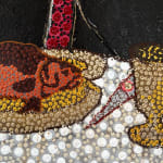Ousmane Niang painting. Senegalese Artist. Contemporary African art in Paris. AFIKARIS PARIS. Acrylic and pastel on canvas. Pointillism. Anthropomorphic figures. Untitled art miami.