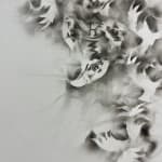 Géraldine Tobe painting. Congolese Artist. Contemporary African art in Paris. AFIKARIS PARIS. Smoke on canvas. Figurative painting. Black and white. Spiritual artworks. Feminist artist.