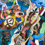 Hervé Yamguen painting. Cameroonian historical Artist. Contemporary African art in Paris. Acrylic on paper. Colorful painting. Abstract Figurative. Cercle Kapsiki.