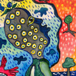Hervé Yamguen painting. Cameroonian historical Artist. Contemporary African art in Paris. Acrylic on paper. Colorful painting. Abstract Figurative. Cercle Kapsiki.