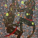 Ousmane Niang painting. Senegalese Artist. Contemporary African art in Paris. AFIKARIS PARIS. Acrylic and pastel on canvas. Pointillism. Anthropomorphic figures.