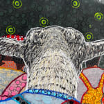 Ousmane Niang painting. Senegalese Artist. Contemporary African art in Paris. AFIKARIS PARIS. Acrylic and pastel on canvas. Pointillism. Anthropomorphic figures. Untitled art miami.