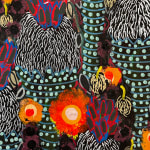 Ousmane Niang painting. Senegalese Artist. Contemporary African art in Paris. AFIKARIS PARIS. Acrylic and pastel on canvas. Pointillism. Anthropomorphic figures. Untitled art miami.