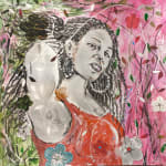 Salifou Lindou painting. Cameroonian Artist. Contemporary African art in Paris. AFIKARIS Gallery Paris. Mixed media on canvas. Figurative portraits. Duality of human beings. Observation of society. Cercle Kapsiki.