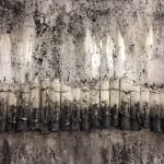 Mouhcine Rahaoui painting. Moroccan Artist. Contemporary African art in Paris. AFIKARIS PARIS. Mixed media (charcoal, wax, glue, plastic, wax, resin) on canvas. Installations. Ready-made. 1-54 London. Art genève 2024