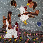 Ousmane Niang painting. Senegalese Artist. Contemporary African art in Paris. AFIKARIS PARIS. Acrylic and pastel on canvas. Pointillism. Anthropomorphic figures. Untitled art miami.