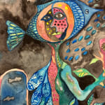 Cameroonian historical Artist. Contemporary African art in Paris. Acrylic on paper. Colorful painting. Abstract Figurative. Cercle Kapsiki.