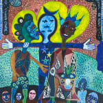 Hervé Yamguen painting. Cameroonian historical Artist. Contemporary African art in Paris. Acrylic on paper. Colorful painting. Abstract Figurative. Cercle Kapsiki.