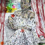 Salifou Lindou painting. Cameroonian Artist. Contemporary African art in Paris. AFIKARIS Gallery Paris. Mixed media on paper. Figurative portraits. Duality of human beings. Observation of society. Cercle Kapsiki.