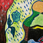Hervé Yamguen painting. Cameroonian historical Artist. Contemporary African art in Paris. Acrylic on paper. Colorful painting. Abstract Figurative. Cercle Kapsiki.