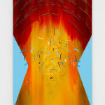 Ruby Sky Stiler, Seated Blue Figure (with turquoise and red outline), 2024