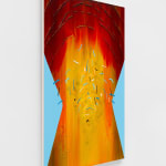 Ruby Sky Stiler, Seated Blue Figure (with turquoise and red outline), 2024