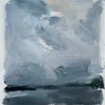maine, grey sky, water, moody, abstract landscape, art, painting, soft, loose