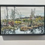 maine, mount desert island, mdi, green, water, trees, reflection, art, painting, miniature, small, framed