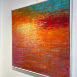 art, painting, reflection, abstract, colorful, orange, green, pink, bright, framed