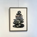 art, painting, print, rocks, stones, cairn, earth tones, maine, texture, stack, pastels, pink, blue, green, black, framed