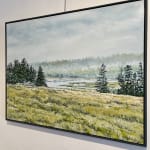 mount desert island, acadia national park, maine, green, water, mist, framed, art, painting, clouds, angle