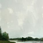landscape, green, big sky, abstract, loose, soft, calm, grey, art, painting