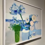 abstract art, flowers, vase, modern, painting, blue, green, white, negative space, minimalism, framed