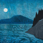 blue, landscape, ocean, maine, island, pattern, moon, nightscape, acadia national park, mountain