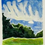 painting, art, maine, sky, clouds, miniature, green, blue, trees, field, summer