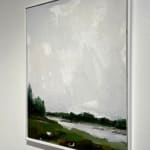 landscape, green, big sky, abstract, loose, soft, calm, grey, art, painting, framed