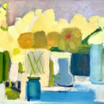 abstract art, flowers, vase, modern, painting, still life, maine artist, yellow, daffodils