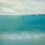 soft, calming, maine, abstract landscape, horizon, green, yellow, teal, art, painting