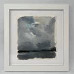 maine, grey sky, water, moody, abstract landscape, art, painting, soft, loose, framed