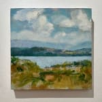 water, lake, mountains, clouds, maine, art, painting, blue, green, landscape