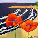 folk painting of poppies by the ocean