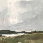landscape, green, grey sky, maine, art, painting, loose, soft, calm
