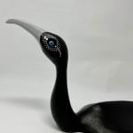 art, sculpture, carving, maine, handmade, sleek, elegant, black, bird, blue