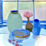 abstract art, flowers, vase, modern, painting, still life, maine artist, vessel, blue, green, pink, pastel