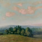 blue, green, pastel, hill, trees, mountains, landscape, clouds, maine, art, painting