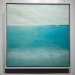 soft, calming, maine, abstract landscape, horizon, green, yellow, teal, art, painting, framed