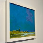 contemporary landscape painting with big blue sky over coastal maine landscape framed in white