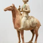 A Pottery Figure of A Hunter on a Horse with a Bird 中国唐代彩陶捕猎骑马人俑