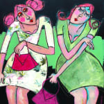 art thema, artthema, art, thema, French girls, beautiful, coquine, shopping, pink, green, girl party, SIMSA PATRICIA, Painting on cavas, Figurative painting, contemporary art, colorful, joyful, Gallery, Brussels, carry le rouet