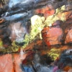Eastern Asian Ink-and-wash, colorful, landscape, mountain, water, contemporary abstract impressionism, colorful, joyful, spring, best painting, ink experimental painting, Art Thema Heyi Gallery, gold shine, blue, rose
