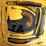 Aluminoide Hephaistos gold and black abstract painting of lacquer on metal calligraphic painting modern painting contemporary painting art at Art Yi gallery in Brussels