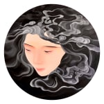 Si wang jojo chinees hedendaags schilderij van een meisje dat in de lucht vliegt in zwart en wit in ukiyo-e en yamato-e japanse schilderkunst inkt en waterverf op papier interieur tekenen kunst decoratie kunstgalerij art yi brussel