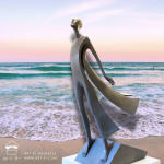 Promise Isabel Miramontes garden sculpture contemporary scupture of woman sculpture sea sculpture wind sculpture a woman in a dress or a mother against seawind giving a promise to her child full of freedom and love Art Yi gallery Brussels art gallery