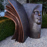looking ahead contemporary bronze sculpture face sculpture book sculpture paola grizi italian sculpture garden sculpture art yi brussels art gallery