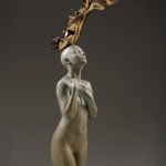 meditation contemporary bronze sculpture of Liang binbin beautiful woman cross the fingers and pray for wishes water art Art Yi gallery Brussels art gallery