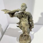 The pilot boy sculpture lieven D'haese contemporary sculpture bronze sculpture of a little boy who is trying to throw a paper flight in the sky child sculpture dream childhood Art Yi gallery Brussels art gallery
