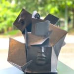 cubic contemporary bronze sculpture face sculpture paola grizi italian sculpture art yi brussels art gallery