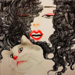 kat wang jojo chinese hedendaagse schilderkunst zwart-witte inkt verf mooie vrouw in zwart haar met een mooie witte kat wind interieur ontwerper kunstgallerij art yi brussels
