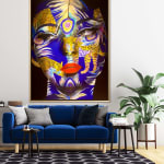purple leopard peacock painting contemporary face painting blue France Courpotin Art Yi Brussels art gallery